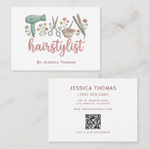 Feminint blomsterinspirerat frisör QR-kod visitkor