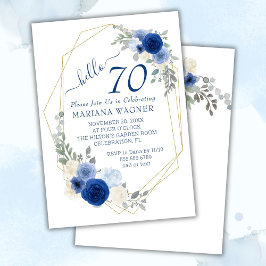 Feminint Chic Navyblå Blommig 70-årsdag Inbjudningar