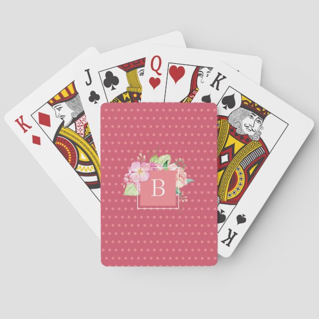 Feminint Girligt Chic Monogrammerat Rosa Blommönst Casinokort (Baksidan)