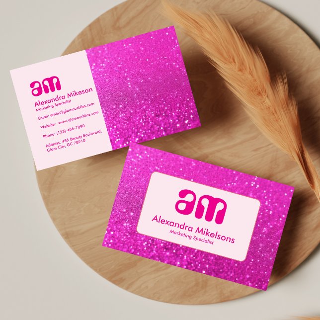 Feminint glitterdesign i varmt rosa visitkort (Skapare uppladdad)