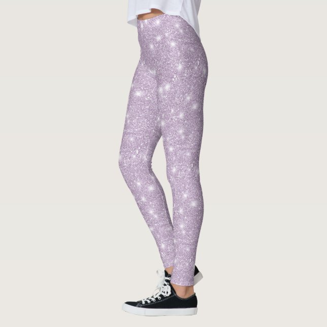 Feminint Lavendel Falskt Glitter Glans Leggings (Vänster)