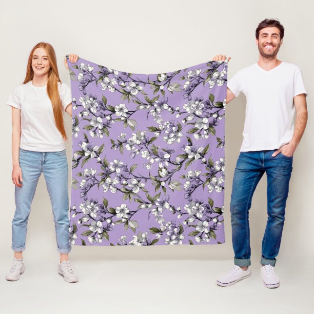 Feminint lavendel-lila blom-mönster fleecefilt (På plats)