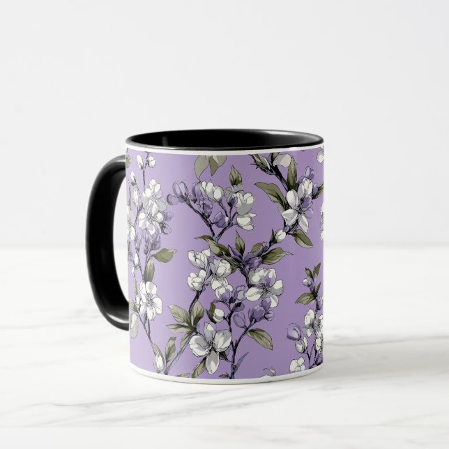 Feminint lavendel lila blomster mönster mugg (Framsida vänster)