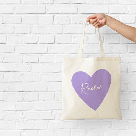Feminint lila hjärtat tote med namn tygkasse