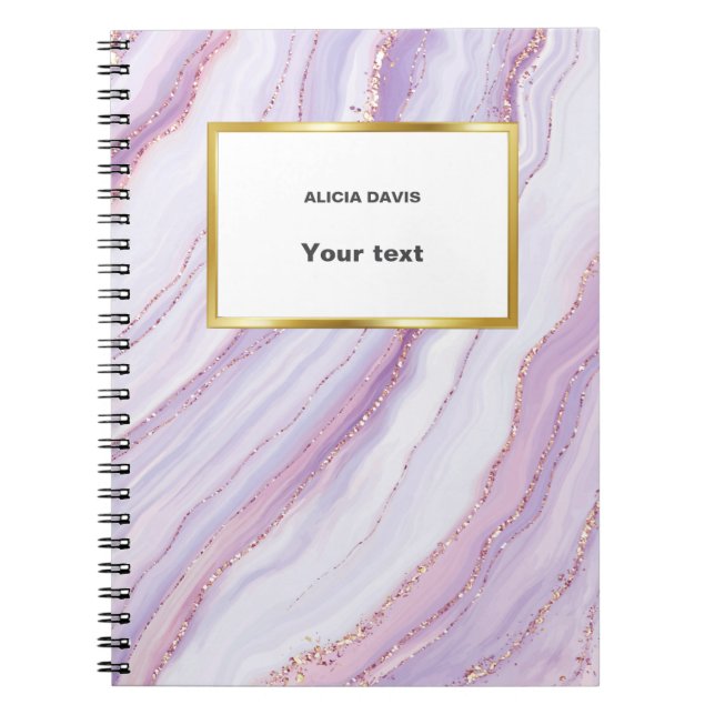 Feminint lila och guldmarmor | ditt namn anteckningsbok (Framsidan)