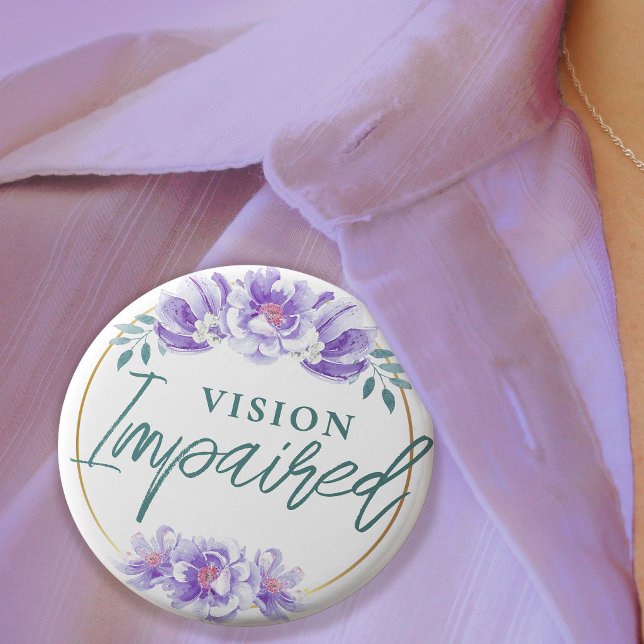 Feminint Lila Ros Blommig Skript Synnedsnedsatt Knapp (Feminine Purple Rose Floral Script Vision Impared Button)