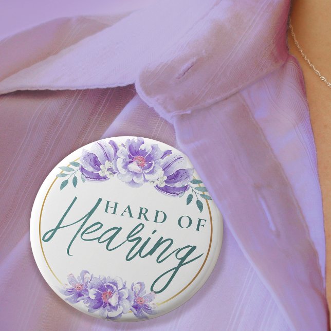 Feminint lila vildrosblommigt hörselnedsatt  knapp (Feminine Purple Wild Rose Floral Hard of Hearing Button)