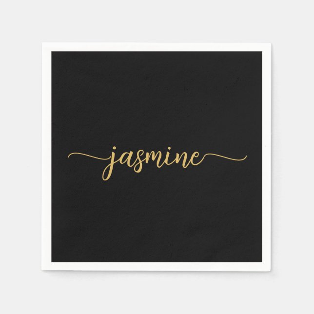 Feminint Minimalistiskt Enkelt Svart Guld Monogram Pappersservett (Framsidan)