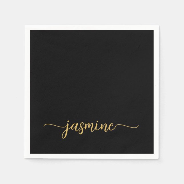 Feminint Minimalistiskt Enkelt Svart Guld Monogram Pappersservett (Framsidan)