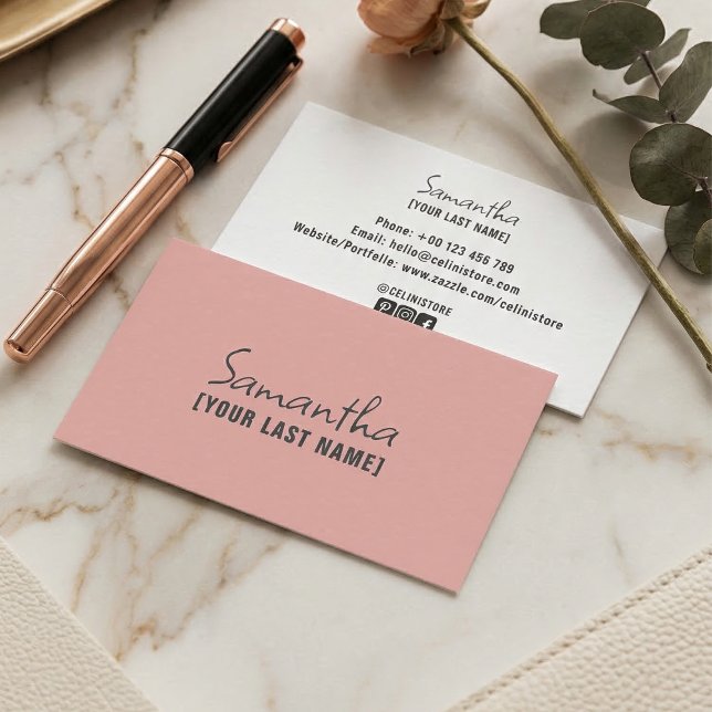 Feminint minimalistiskt visitkort | Rosbeige (Feminine Minimalist Business Card  Rose Beige)