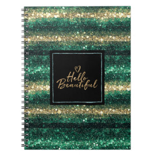 Feminint Mint Guld Glitter Svart Hej Vacker Anteckningsbok