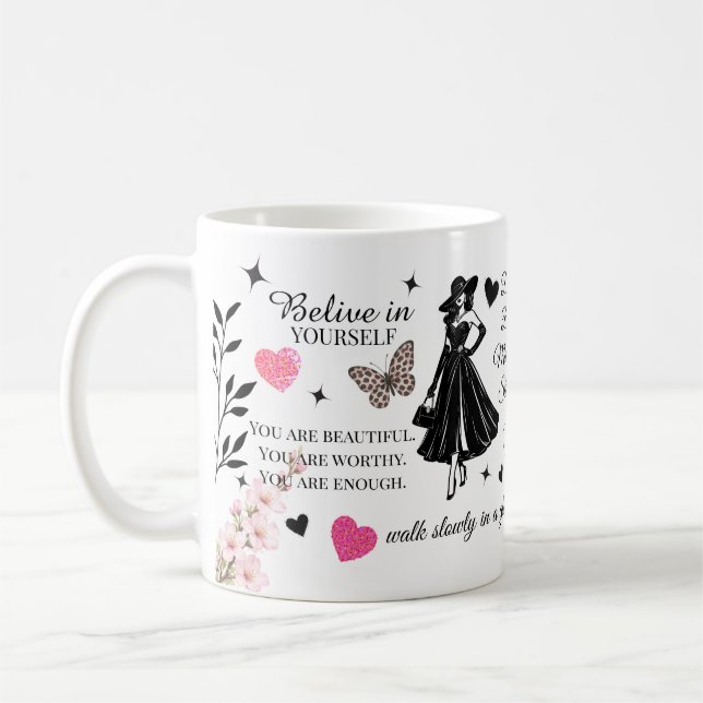 Feminint motivationscitatdesign  kaffemugg (Vänster)