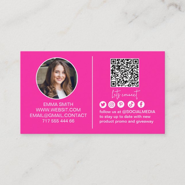 Feminint Rosa Anslut till Oss Qr-kod Foto Affär Visitkort (Framsida)