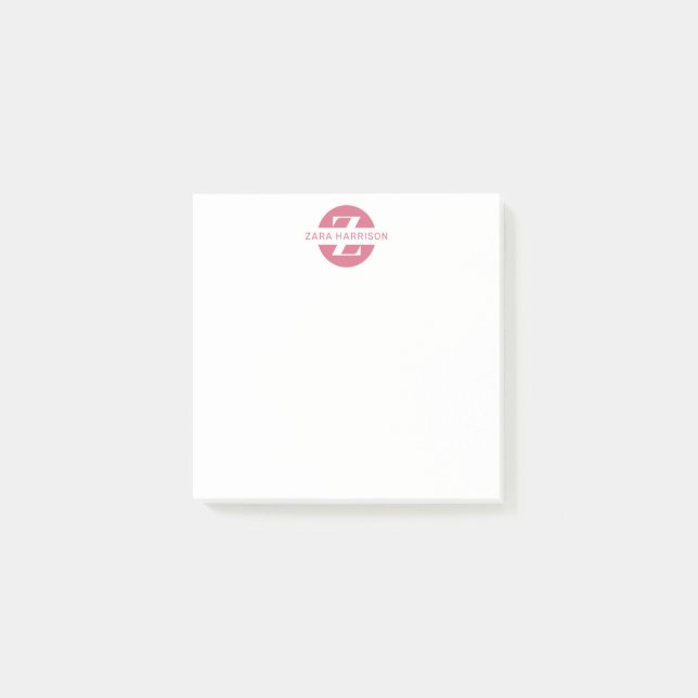 Feminint Rosa Cirkel Namn Monogram Post-it Block (Framsida)