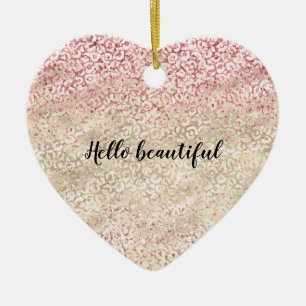 Feminint Rosa Glitter Glam Guld Leopardtryck Ombre Julgransprydnad Keramik