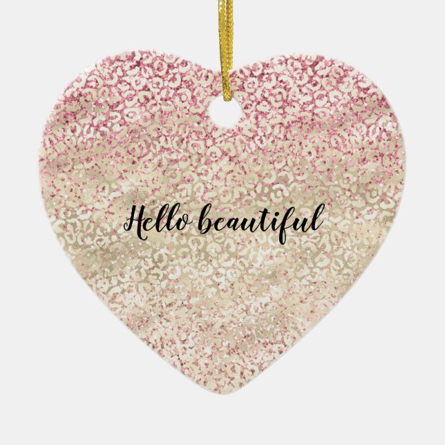Feminint Rosa Glitter Glam Guld Leopardtryck Ombre Julgransprydnad Keramik (Framsidan)