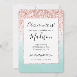 Feminint Rosa Glitter Mint Ombre Vattenfärg Inbjudningar