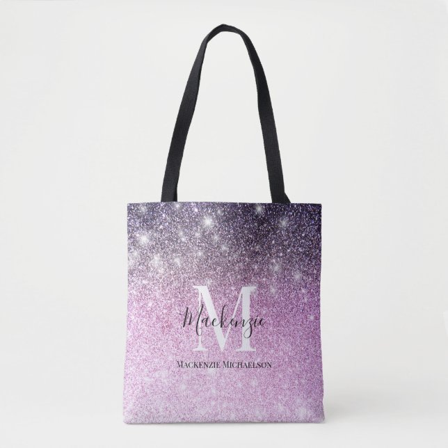 Feminint Rosa Lila Ombre Glitter Förnamn  Tygkasse (Framsida)