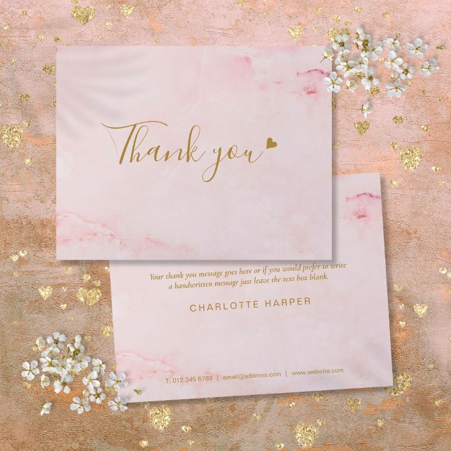 Feminint Rosa Marmor Skript Affärs Tacksamhetskort Tack Kort (Girly Pink Marble Script Business Thank You Card)