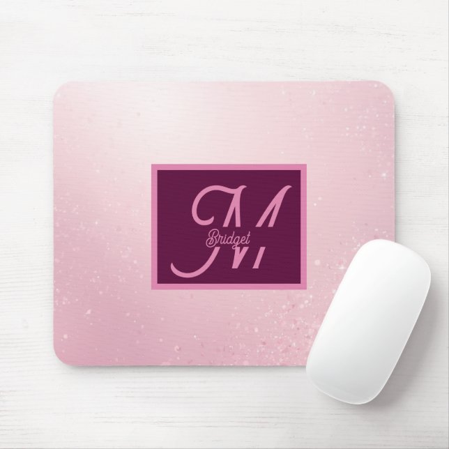 Feminint rosa mjukt skimrande Ombre-monogram Musmatta (Med mus)