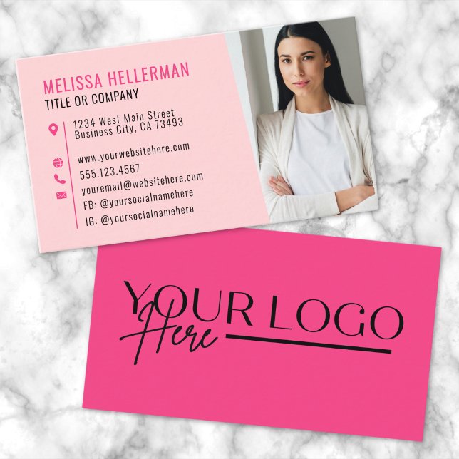 Feminint Rosa Modernt Minimalistiskt Logo Visitkort (Girly Pink Modern Minimalist Logo Business Card )