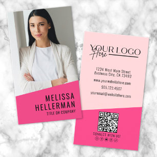 Feminint Rosa Modernt Minimalistiskt Logotyp QR-ko Visitkort