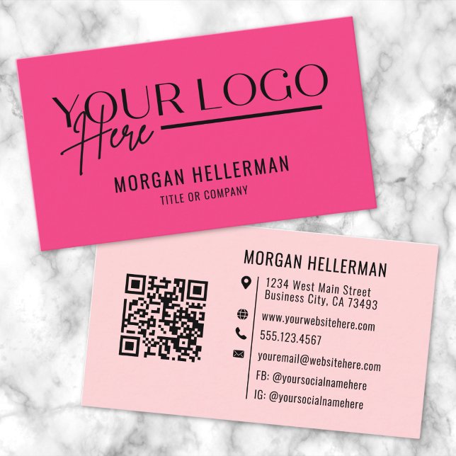 Feminint Rosa Modernt Minimalistiskt Logotyp QR-ko Visitkort (Girly Pink Modern Minimalist Logo QR Code Business Card )