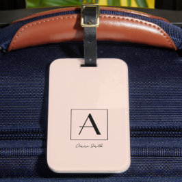 Feminint rosa monogram initialt skript chic bagagebricka