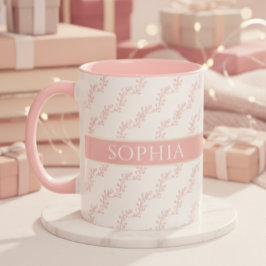 feminint Rosa och Guld Blommig Monogram Personlig Mugg