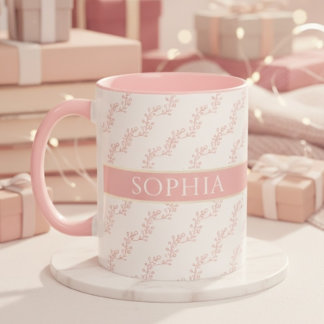 feminint Rosa och Guld Blommig Monogram Personlig Mugg