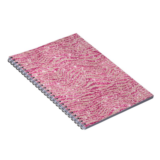 Feminint Rosa och Rosé Glitter Zebramönster Anteckningsbok (Högra Sidan)