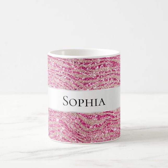 Feminint Rosa och Rosé Glitter Zebranamn Kaffemugg (Center)