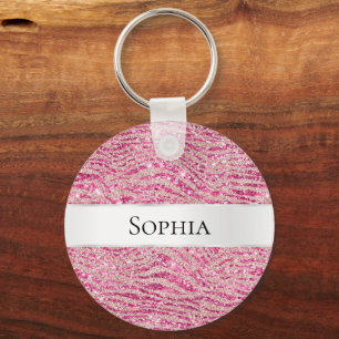 Feminint Rosa och Rosé Glitter Zebranamn Nyckelring