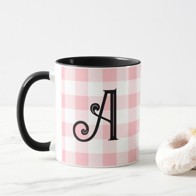 Feminint Rosa och Svart Kustommonogrammerad Mugg (Med munk)