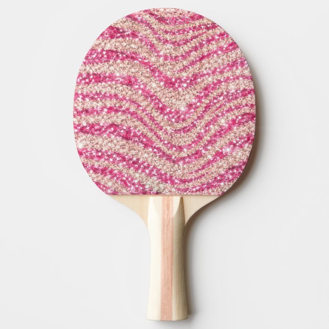 Feminint Rosa Röda Glitter Zebramönster            Pingisracket (Framsidan)