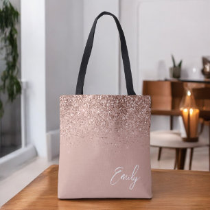 Feminint Rosa Roséguld Glitter Monogram Tygkasse