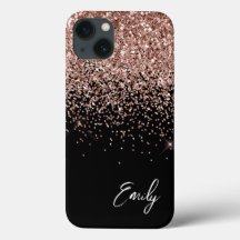 Feminint svart rosa roséguld glitter monogram