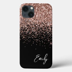 Feminint svart rosa roséguld glitter monogram