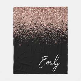 Feminint svart roséguld glittermonogram fleecefilt