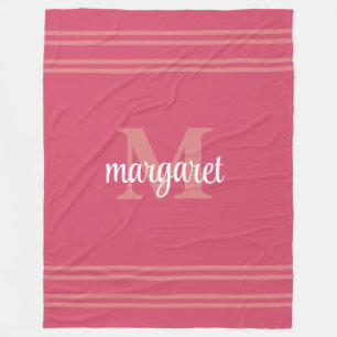 Feminint varmt rosa vit monogramfilt med namn av f fleecefilt