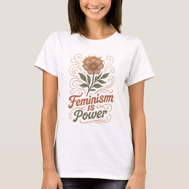 Feminism Är Kraft Retro Blommig Empowerment Tröja (Framsida)