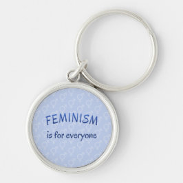 Feminismens slogan blå mönstrad rund silverfärgad nyckelring