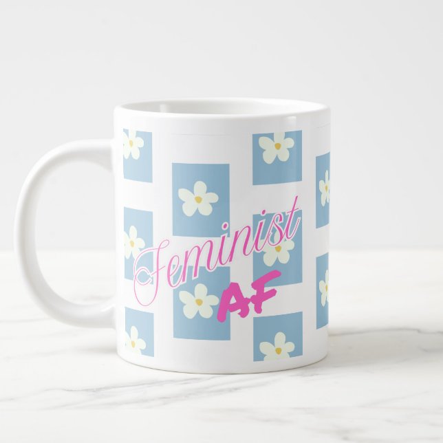 Feminist AF - rolig blommig  Jumbo Mugg (Vänster)