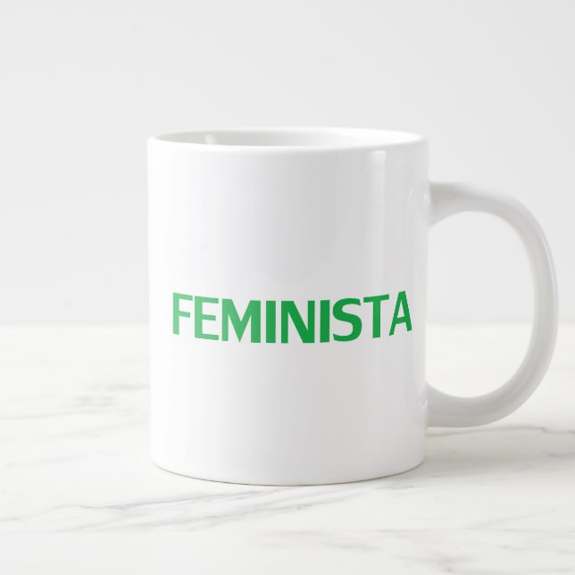 Feminist feminista i spansk grönt, vit modern mode jumbo mugg (Höger)