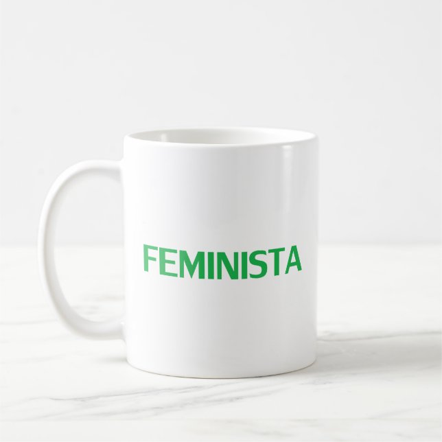 Feminist feminista i spansk grönt, vit modern mode kaffemugg (Vänster)