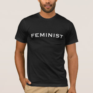 Feminist - fet vit text på svart t-shirt
