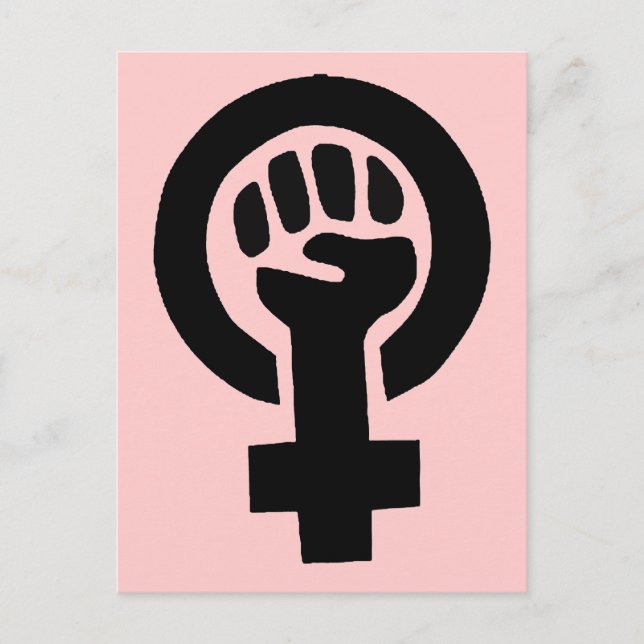 Feminist Girl Power Symbol med Rosa Background Vykort (Framsida)