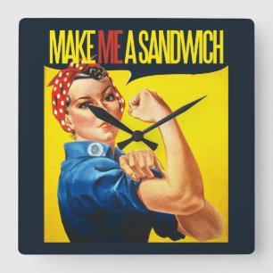 Feminist Gör mig till Sandwich Fyrkantig Klocka