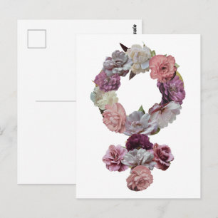 Feminist - kvinnosymbol med blommor vykort