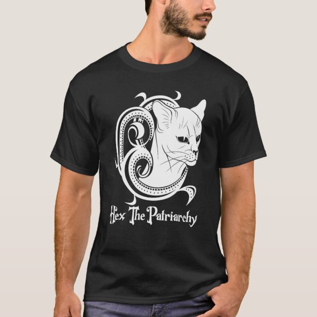 Feminist Witch Black Cat Hex The Patriarchy T Shirt (Framsida)
